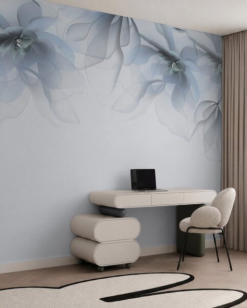 Tapet flori mari translucide albastre pe partea de sus, Fototapet Flori, w02093v2 : Uwalls.ro