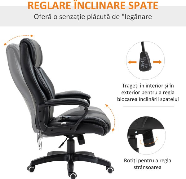 Vinsetto Fotoliu de Birou pentru Masaj și Ergonomic, Design Directorial, Piele Ecologică Neagră, 6 Puncte de Masaj | Aosom Romania