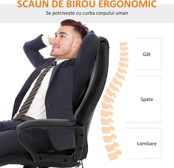 Vinsetto Fotoliu de Birou pentru Masaj și Ergonomic, Design Directorial, Piele Ecologică Neagră, 6 Puncte de Masaj | Aosom Romania