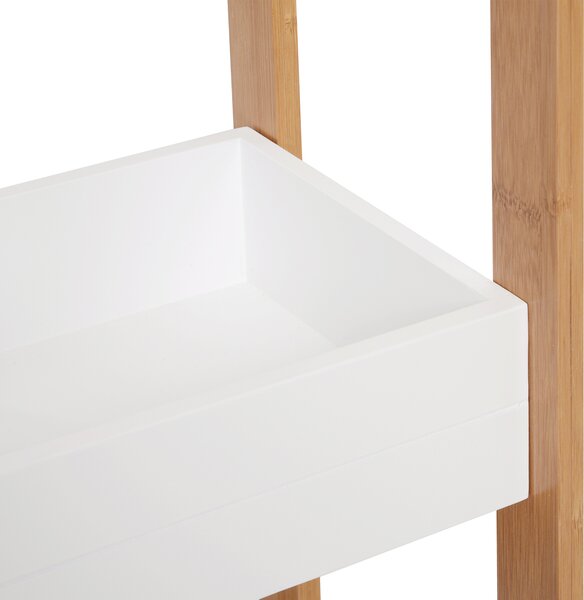 HOMCOM Dulapior Compact Baie, Raft Multifuncțional cu 3 Etajere, din MDF și Bambus, 27.5x20.8x74 cm, Alb | Aosom Romania