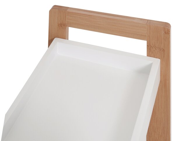 HOMCOM Dulapior Compact Baie, Raft Multifuncțional cu 3 Etajere, din MDF și Bambus, 27.5x20.8x74 cm, Alb | Aosom Romania