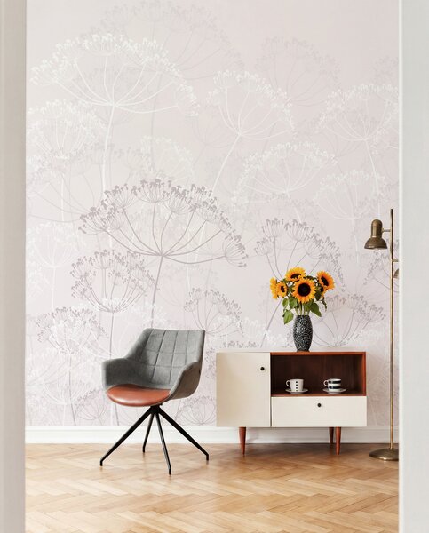 Tapet Plante fragede minimalism culoare roz, Fototapet Flori, Fototapet Flori Mari, w02105 : Uwalls.ro