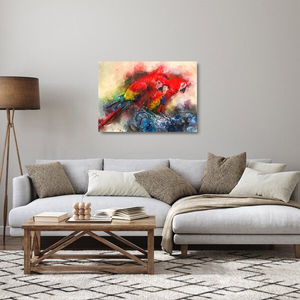 Tablou pe sticlă - Papagali roșii ara (70x50 cm)