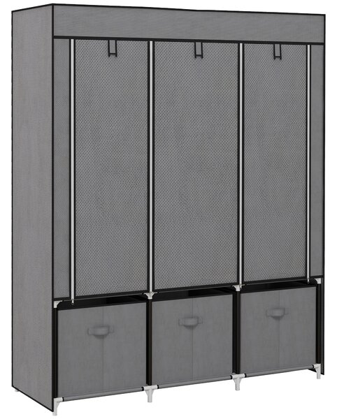 HOMCOM Șifonier din Pânză, Garderob Pliabil cu Rafturi și Sertare, Uși care se Rulează cu Fermoar, 125x43x162.5 cm, Gri | Aosom Romania