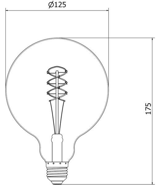 Mexen Vintis, Bec LED spiralat E27, G125, 8W, Cald - 2200K, 450 lm, fumuriu - L168-E27-0822-70
