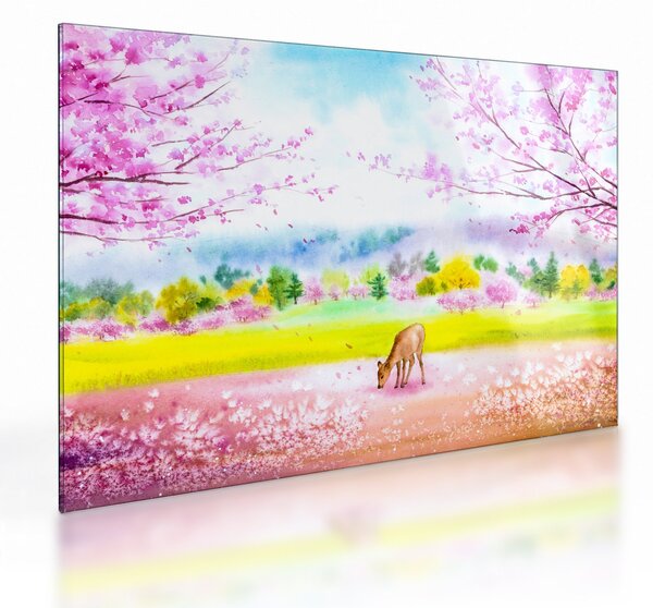 Tablou pe sticlă - Căprioară pictată, acuarelă (70x50 cm)