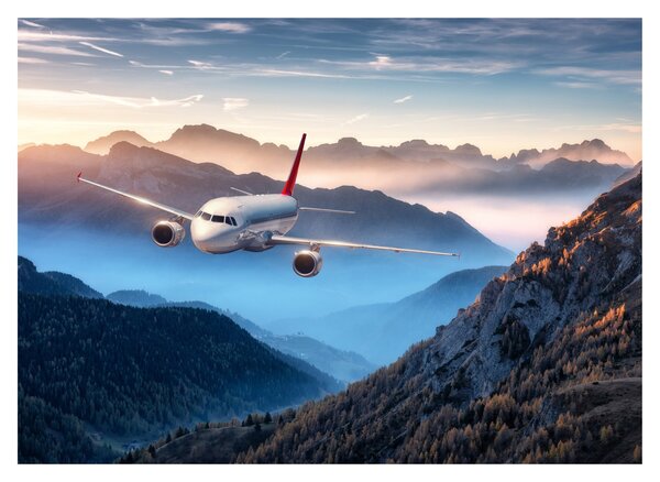 Tablou pe sticlă - Avion peste crestele montane (70x50 cm)