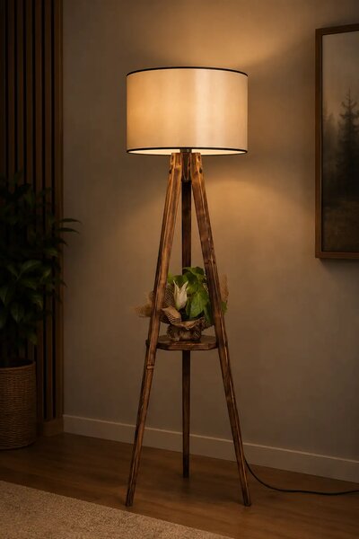 Lampadar cu masuta metal-,nuc-bej Homs, 153 cm,40007