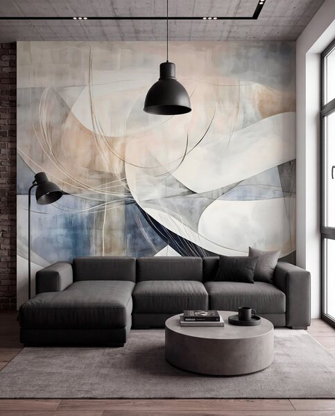 Tapet Forme abstracte și forme în nuanțe de alb, gri, bej și albastru pe un fundal cu textură neclară, Fototapet Modern, w08461 : Uwalls.ro