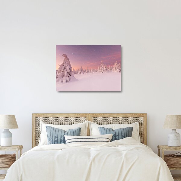 Tablou pe sticlă - Copaci sub așternut de zăpadă (70x50 cm)