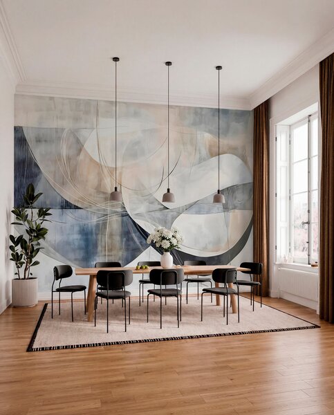 Tapet Forme abstracte și forme în nuanțe de alb, gri, bej și albastru pe un fundal cu textură neclară, Fototapet Modern, w08461 : Uwalls.ro