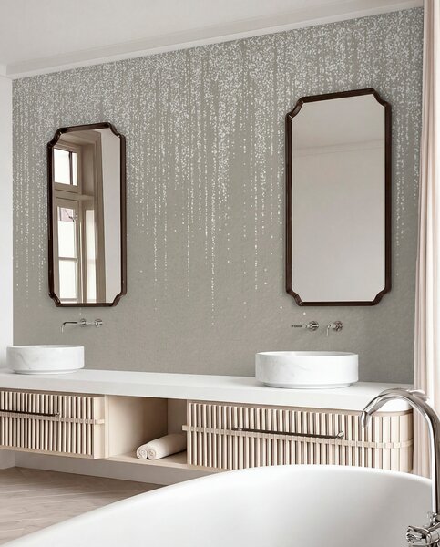Tapet O imprimare elegantă verticală de ghirlandă punctată pe un fundal texturat bej, creând, Fototapet 3D, Fototapet 3D Frunze, w08470 : Uwalls.ro