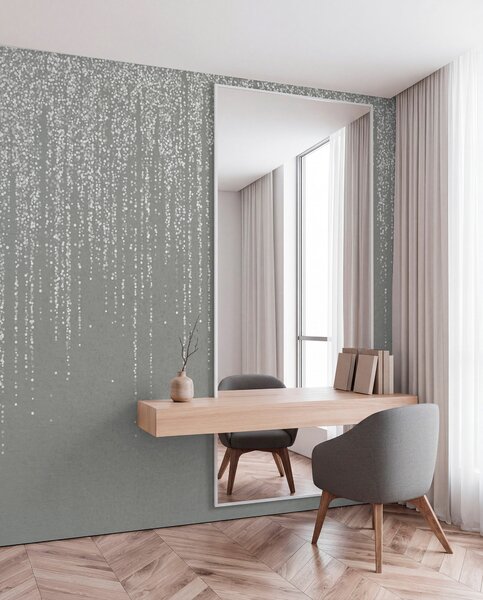 Tapet O imprimare elegantă verticală de ghirlandă punctată pe un fundal gri texturat, creând un sentiment, Fototapet Designer, w08470v1 : Uwalls.ro