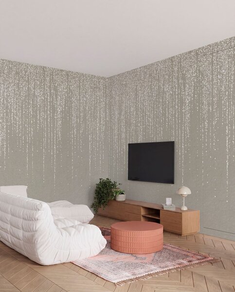 Tapet O imprimare elegantă verticală de ghirlandă punctată pe un fundal texturat bej, creând, Fototapet 3D, Fototapet 3D Frunze, w08470 : Uwalls.ro