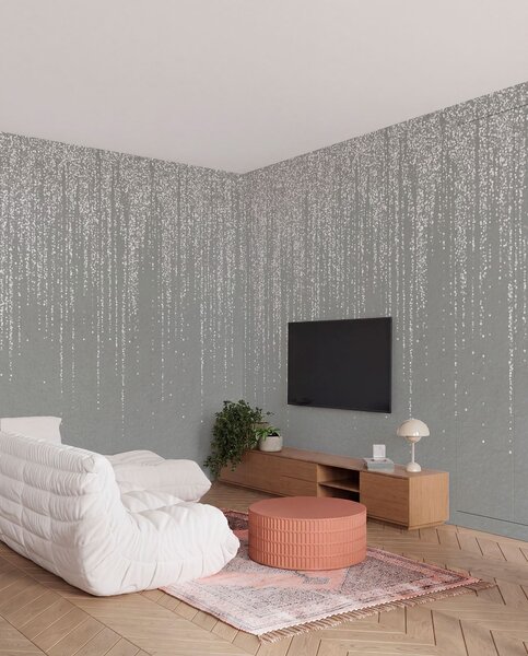 Tapet O imprimare elegantă verticală de ghirlandă punctată pe un fundal gri texturat, creând un sentiment, Fototapet Designer, w08470v1 : Uwalls.ro