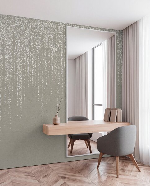 Tapet O imprimare elegantă verticală de ghirlandă punctată pe un fundal texturat bej, creând, Fototapet 3D, Fototapet 3D Frunze, w08470 : Uwalls.ro