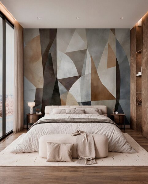 Tapet Abstract artă modernă texturale forme geometrice în nuanțe de maro, gri și bej, Fototapet Abstract, w08530 : Uwalls.ro