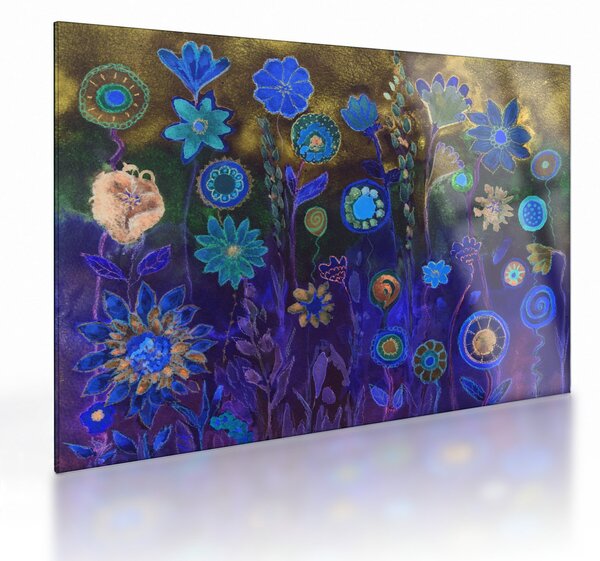 Tablou pe sticlă - Flori albastru închis (70x50 cm)