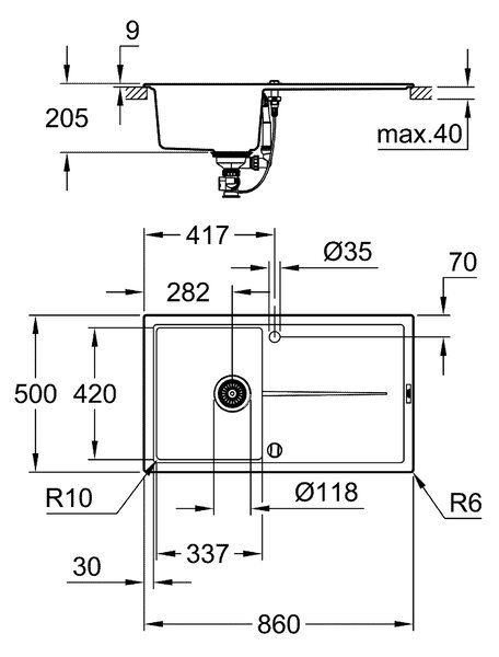 Grohe K400 chiuvetă din granit 86x50 cm negru 31640AP0