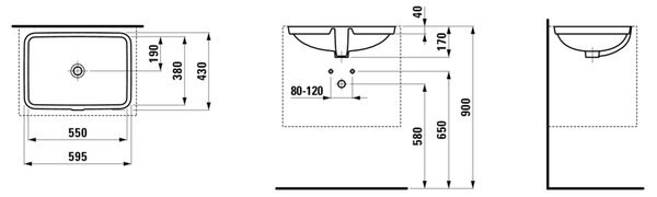 Laufen Pro S lavoar 55x38 cm dreptunghiular sub blat alb luciu H8119630001091