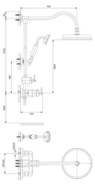 Omnires Armance set de duș perete cu termostat cupru AM5244/6ORB