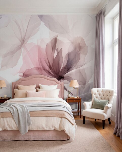 Tapet Flori efemere în culori pastelate delicate, Fototapet Acuarelă, w02755 : Uwalls.ro
