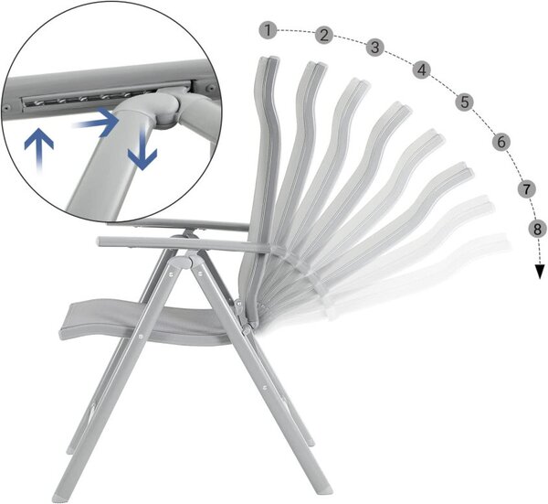 Set 4 scaune de gradina, Songmics, Silver, 150 kg, GCB30GY
