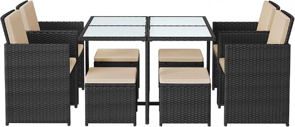 Set masa, scaune si tabureti gradina, Songmics, Negru, GGF009B02