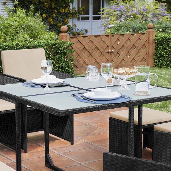 Set masa, scaune si tabureti gradina, Songmics, Negru, GGF009B02