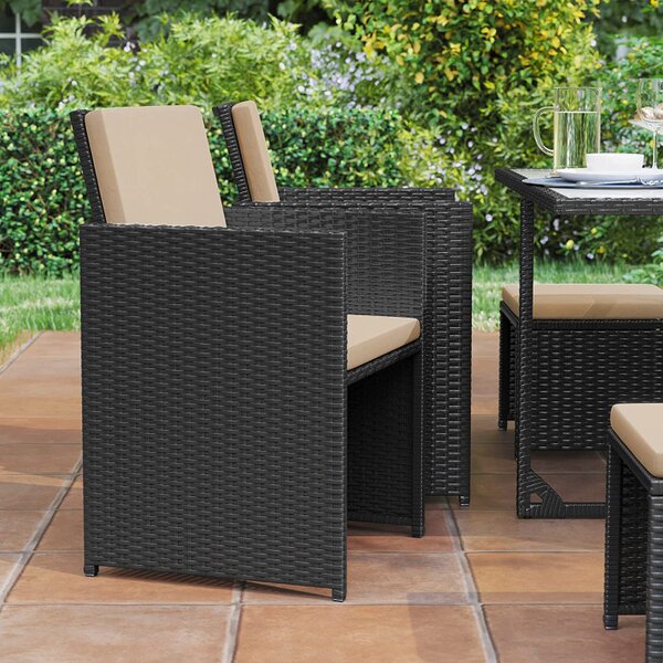 Set masa, scaune si tabureti gradina, Songmics, Negru, GGF009B02