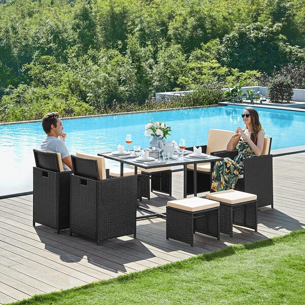 Set masa, scaune si tabureti gradina, Songmics, Negru, GGF009B02