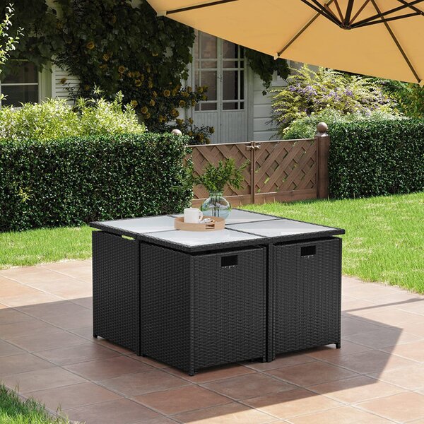 Set masa, scaune si tabureti gradina, Songmics, Negru, GGF009B02
