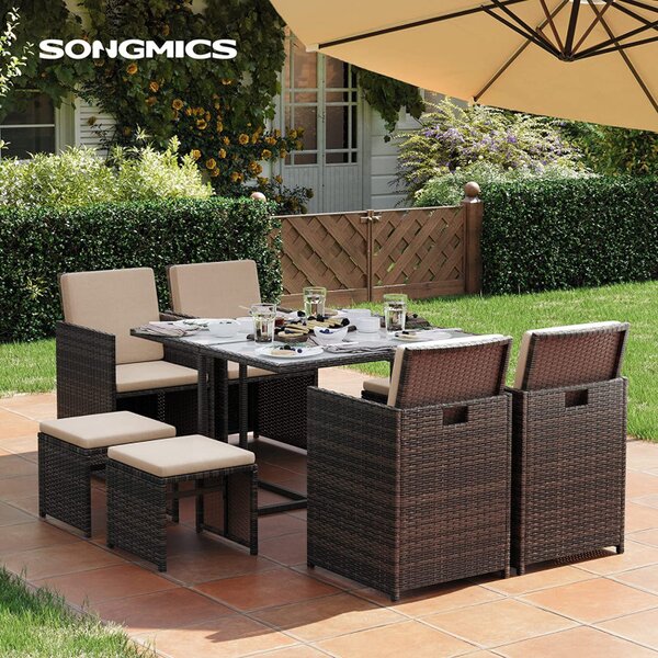 Set masa, scaune si tabureti gradina, Songmics, Maro, GGF009K02