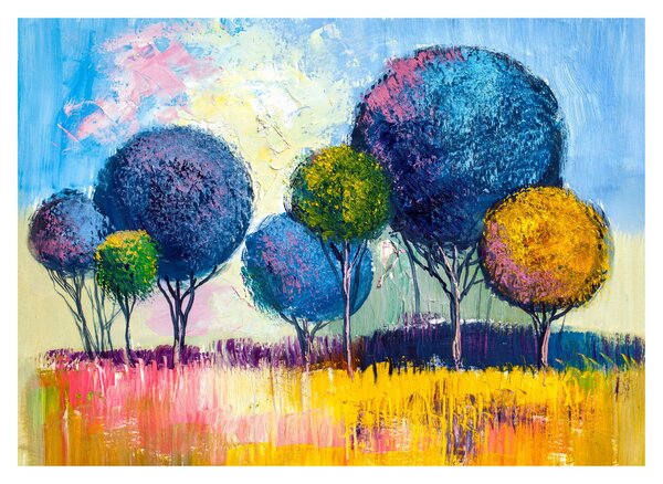 Tablou pe sticlă - Copaci, pictură în ulei (70x50 cm)