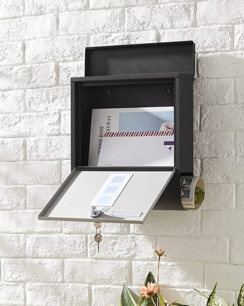 Cutie de scrisori Songmics, 24 x 30 cm, Black/Silver, compartiment pentru ziar