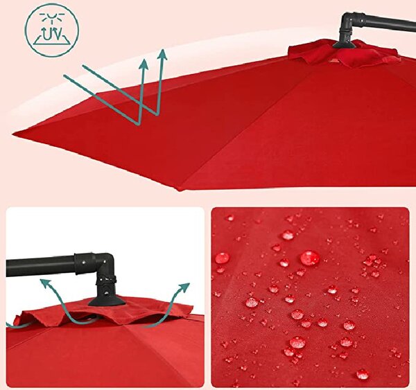 Umbrela de soare, Songmics, 300 cm, UPF 50+, Rosu