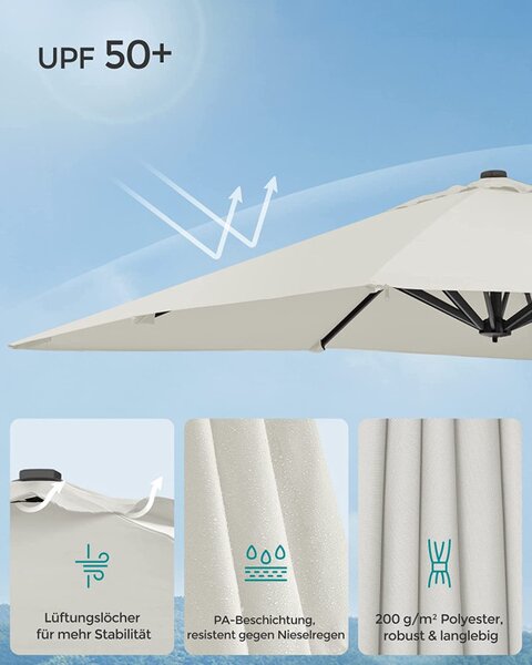 Umbrela de soare, Songmics, 360 grade, UPF 50+, Bej