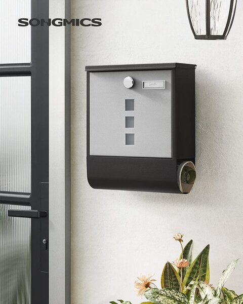 Cutie de scrisori Songmics, 24 x 30 cm, Black/Silver, compartiment pentru ziar