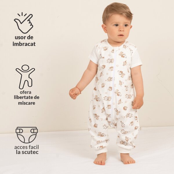 Sac de dormit cu picioare de vara 6-18 luni Kidizi Orso, 0.5 TOG, bumbac respirabil, mansete transformabile in soseta