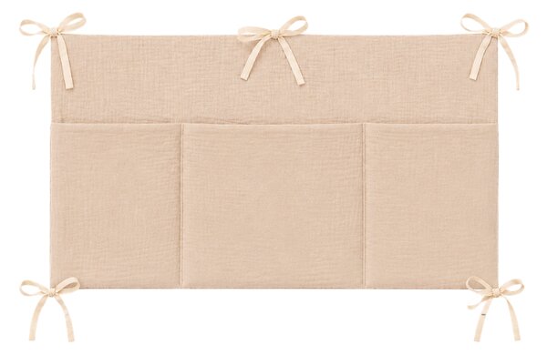 Organizator textil pentru patut Kidizi natur – muselina 100% bumbac Oeko-Tex, 3 buzunare pentru depozitare