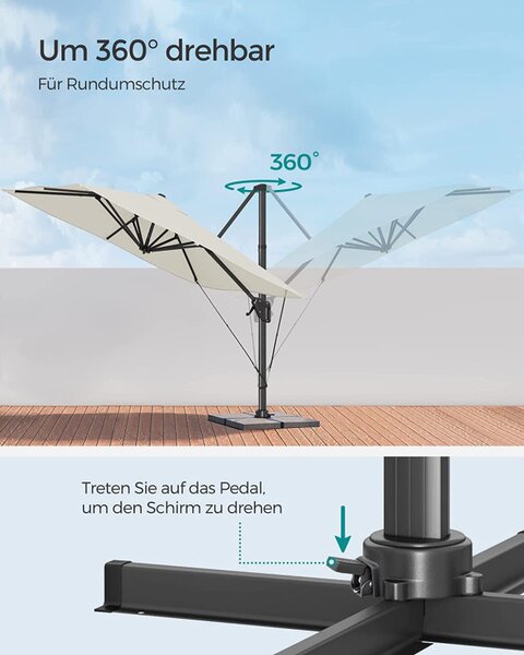 Umbrela de soare, Songmics, 360 grade, UPF 50+, Bej