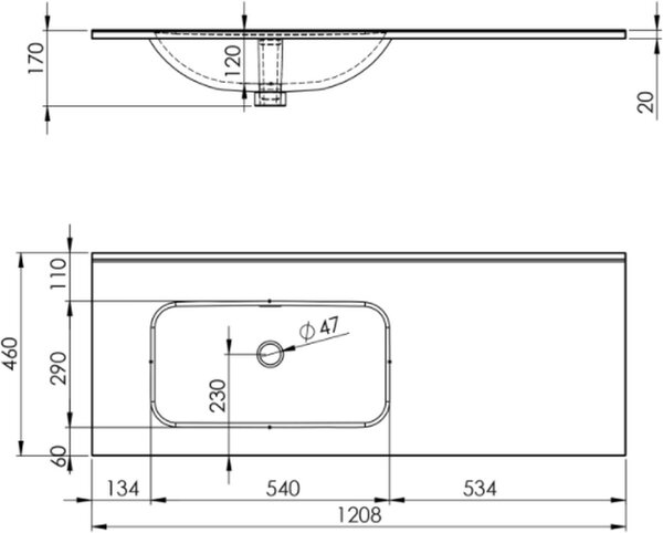 Elita Skappa lavoar 121x46.4 cm dreptunghiular mobilier-cu blat alb luciu RE041201168060