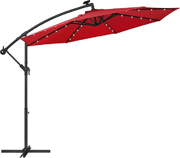 Umbrela de soare, Songmics, 32 de leduri, UPF 50+, Rosu