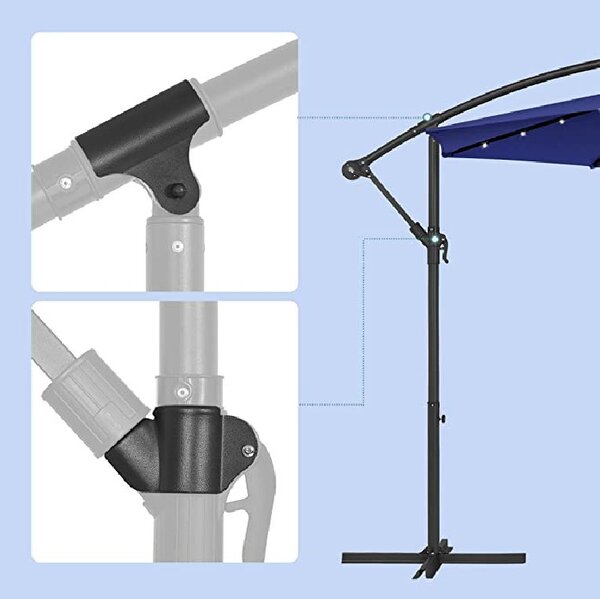 Umbrela de soare, Songmics, 32 de leduri, UPF 50+, Albastru