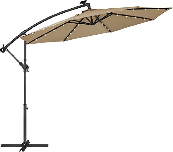 Umbrela de soare, Songmics, 32 de leduri, UPF 50+, Camel