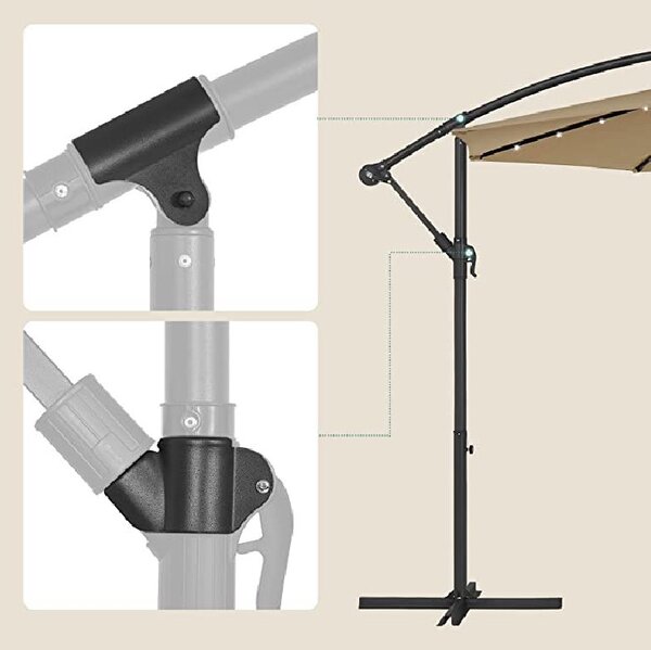 Umbrela de soare, Songmics, 32 de leduri, UPF 50+, Camel