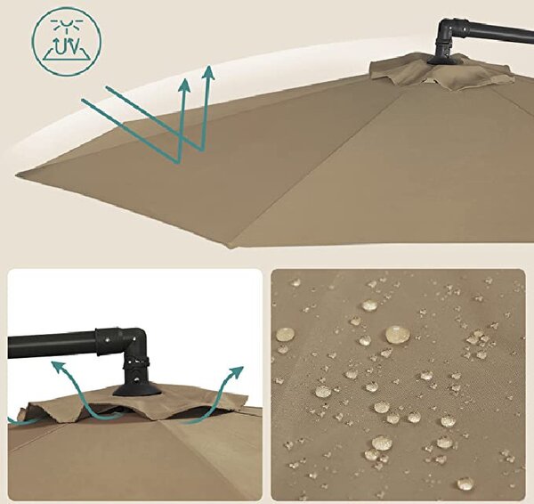 Umbrela de soare, Songmics, 300 cm, UPF 50+, Camel