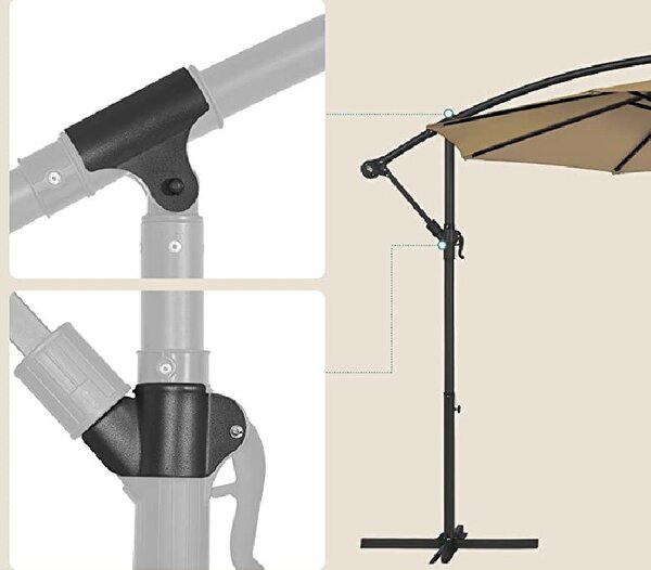Umbrela de soare, Songmics, 300 cm, UPF 50+, Camel
