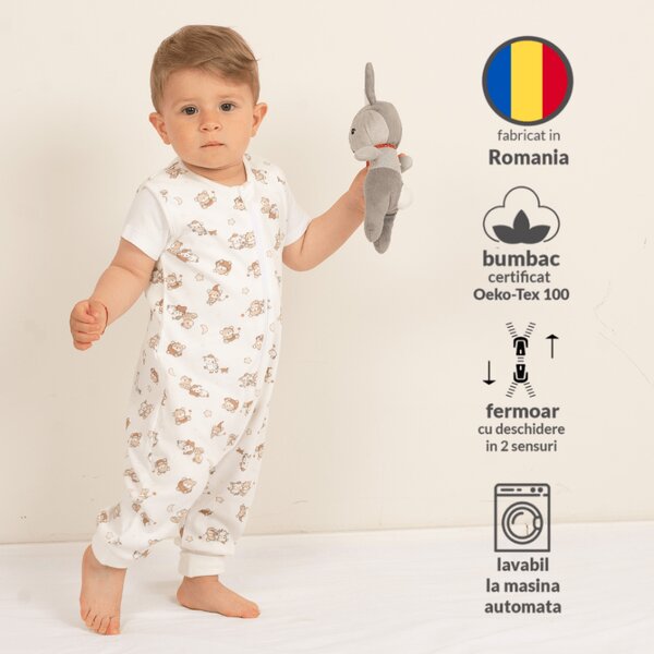 Sac de dormit cu picioare de vara 6-18 luni Kidizi Orso, 0.5 TOG, bumbac respirabil, mansete transformabile in soseta