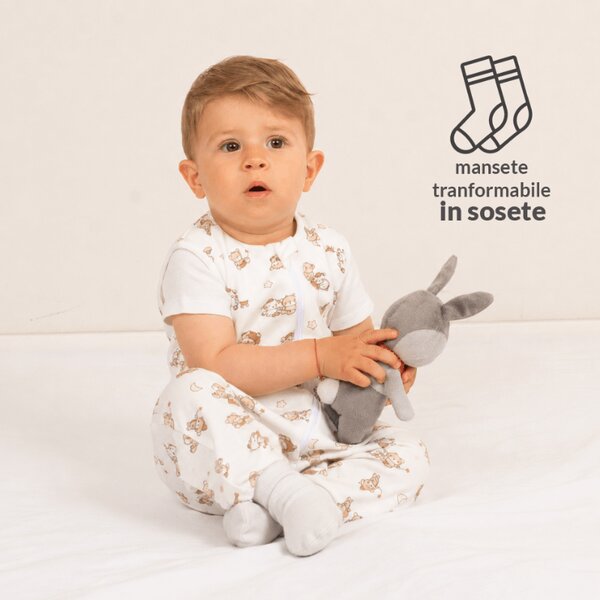 Sac de dormit cu picioare de vara 6-18 luni Kidizi Orso, 0.5 TOG, bumbac respirabil, mansete transformabile in soseta